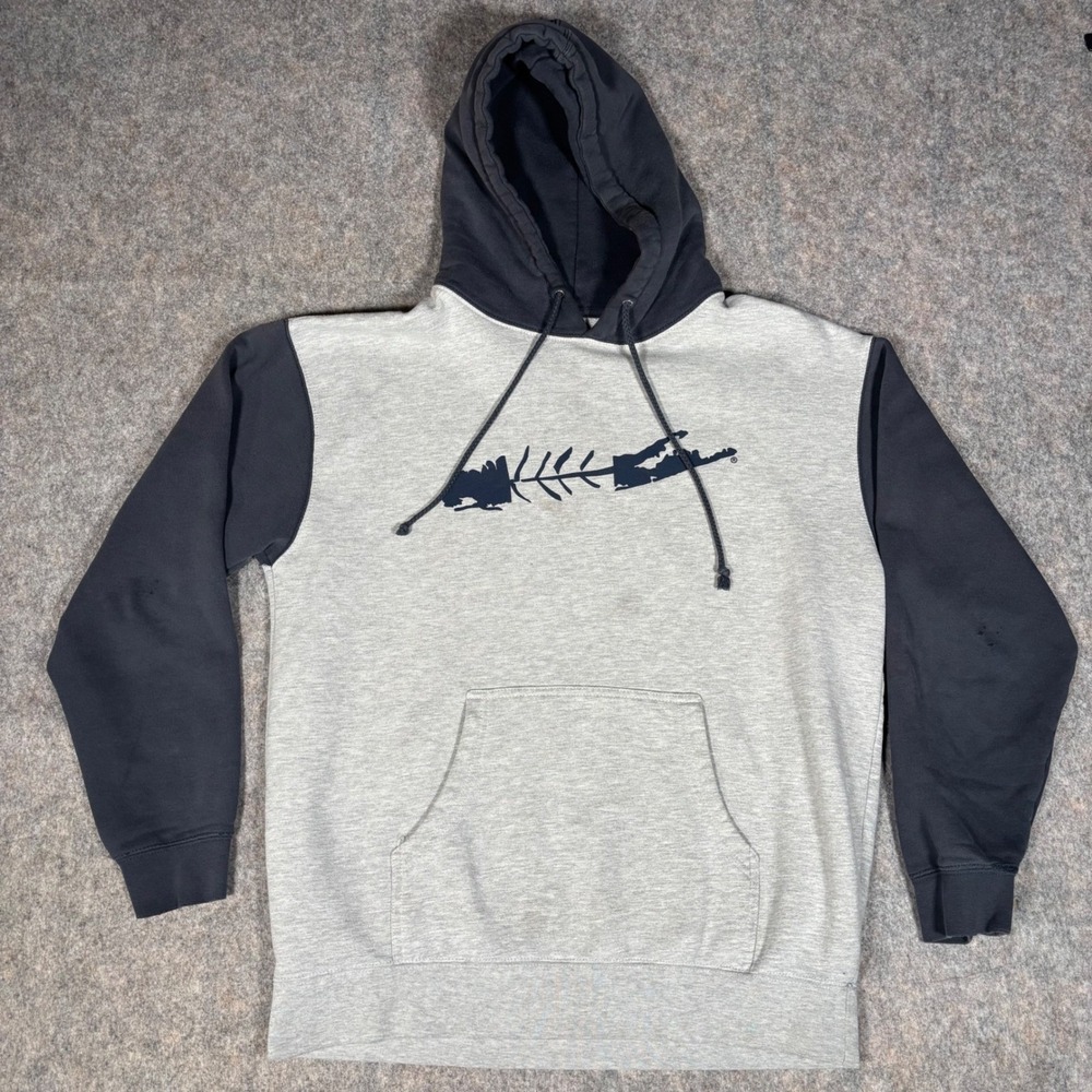 Independent Trading Company Hoodie Mens L Grey Navy Fair Long Island Fishbone